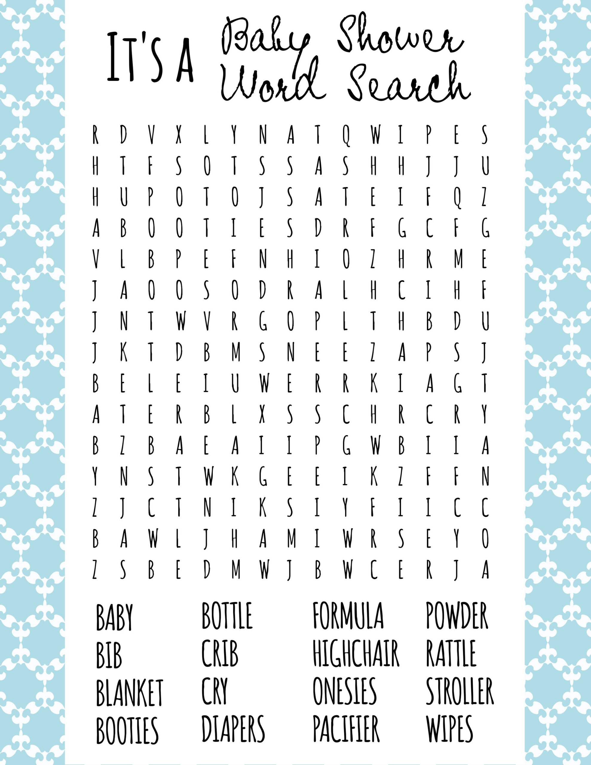 Free Printable Baby Shower Games - Download Instantly! in Free Printable Baby Shower Games With Answer Key