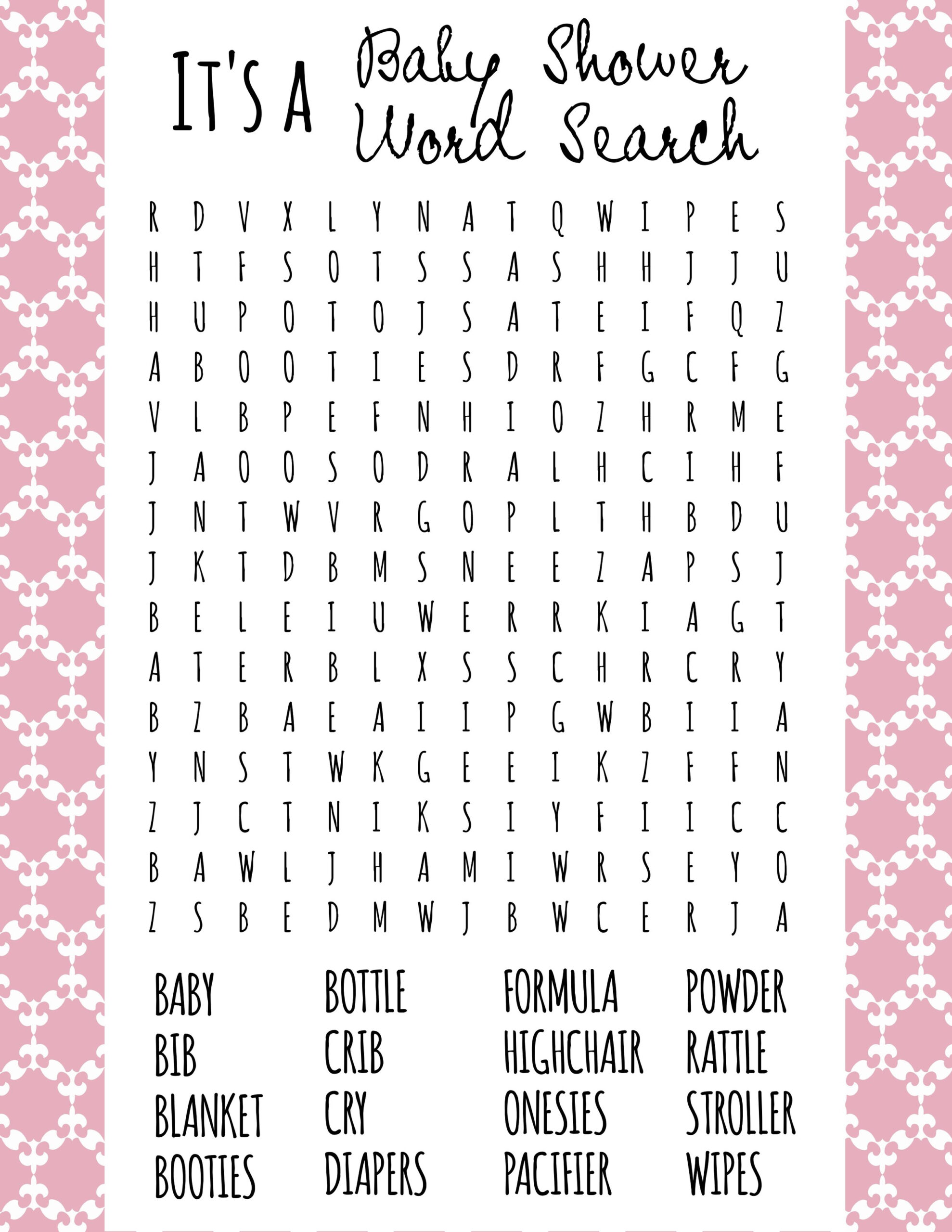 Free Printable Baby Shower Games - Download Instantly! in Free Printable Baby Shower Word Search