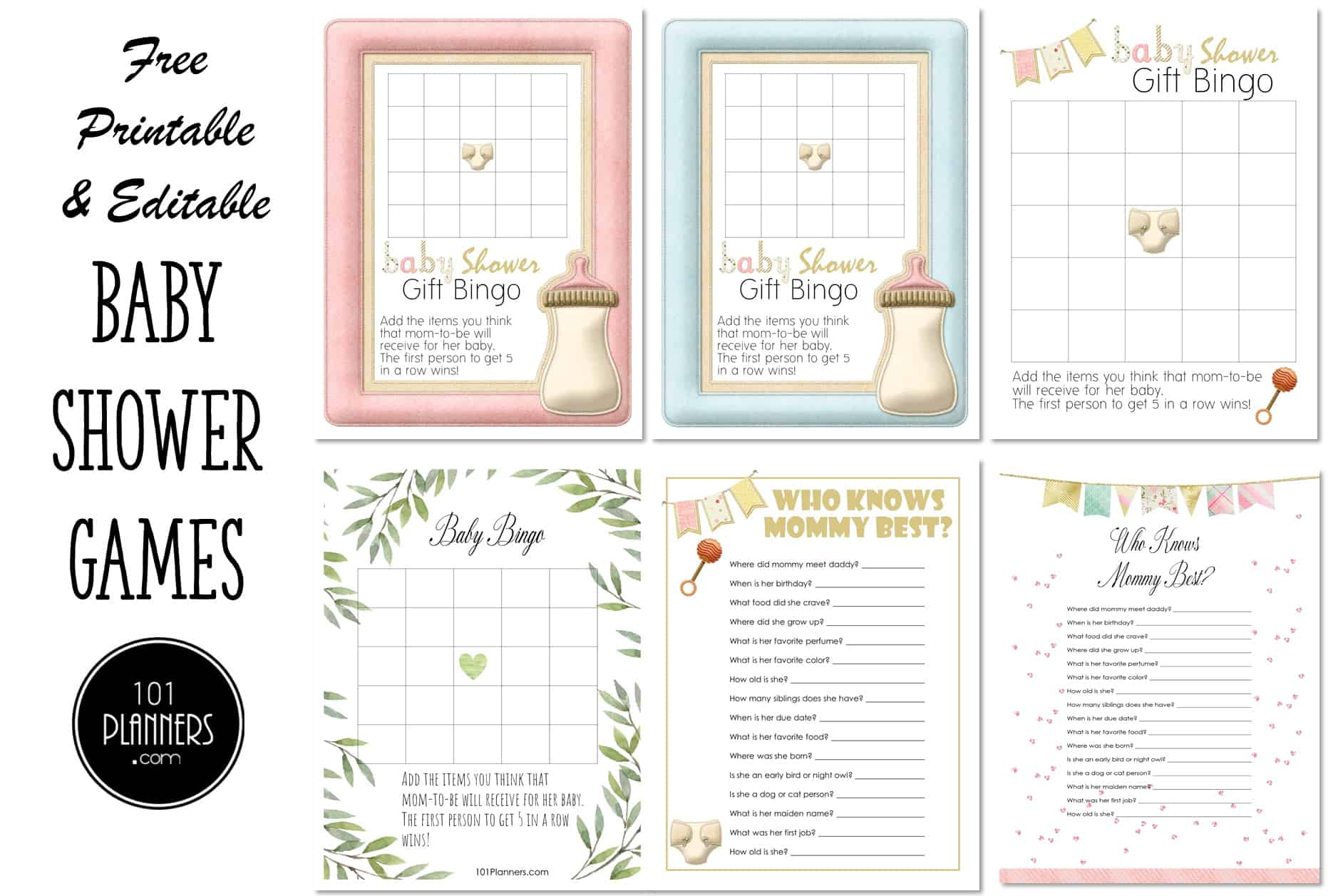 Free Printable Baby Shower Games | Instant Download intended for Free Printable Baby Shower Bingo For 50 People