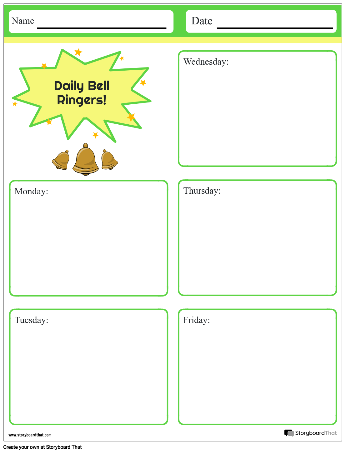 Free Printable Bell Ringers Templates | Storyboardthat throughout Free Printable Bell Ringers