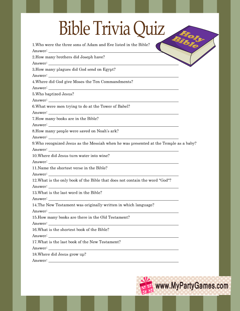 Free Printable Bible Trivia Quiz With Answer Key throughout Free Printable Bible Trivia Questions and Answers