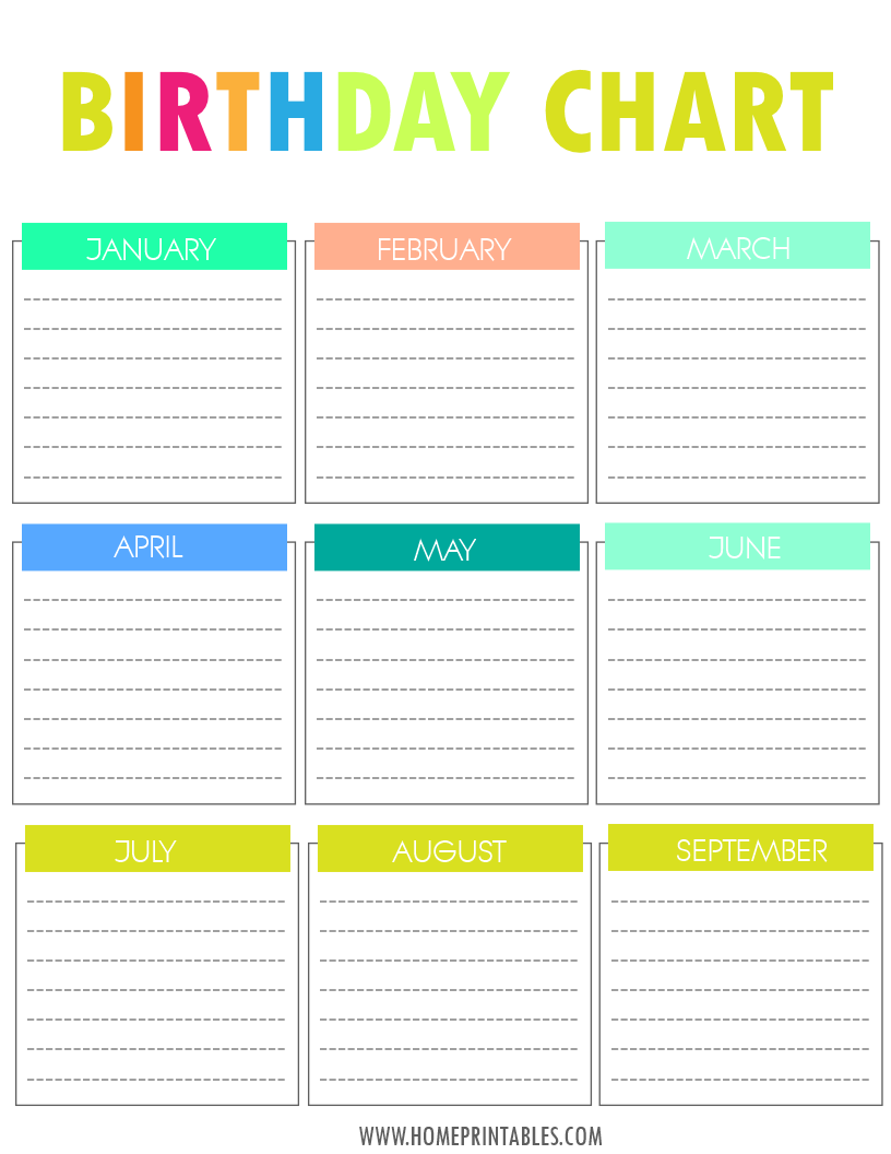 Free Printable Birthday Chart within Free Printable Birthday Graph