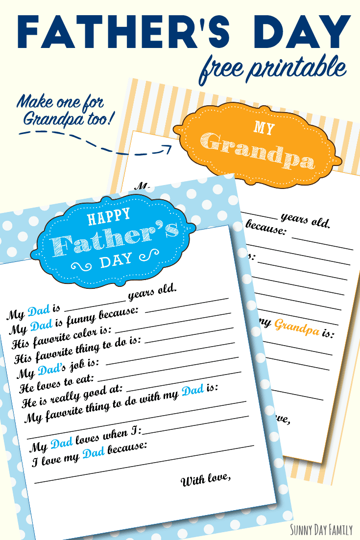 Free Printable Fathers Day Gift For Dad &amp;amp; Grandpa | Sunny Day Family for Free Preschool Fathers Day Printables