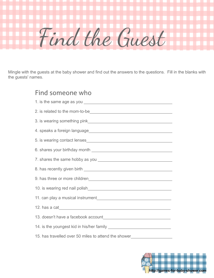 Free Printable Find The Guest Icebreaker Baby Shower Game within Find the Guest Baby Shower Game Free Printable