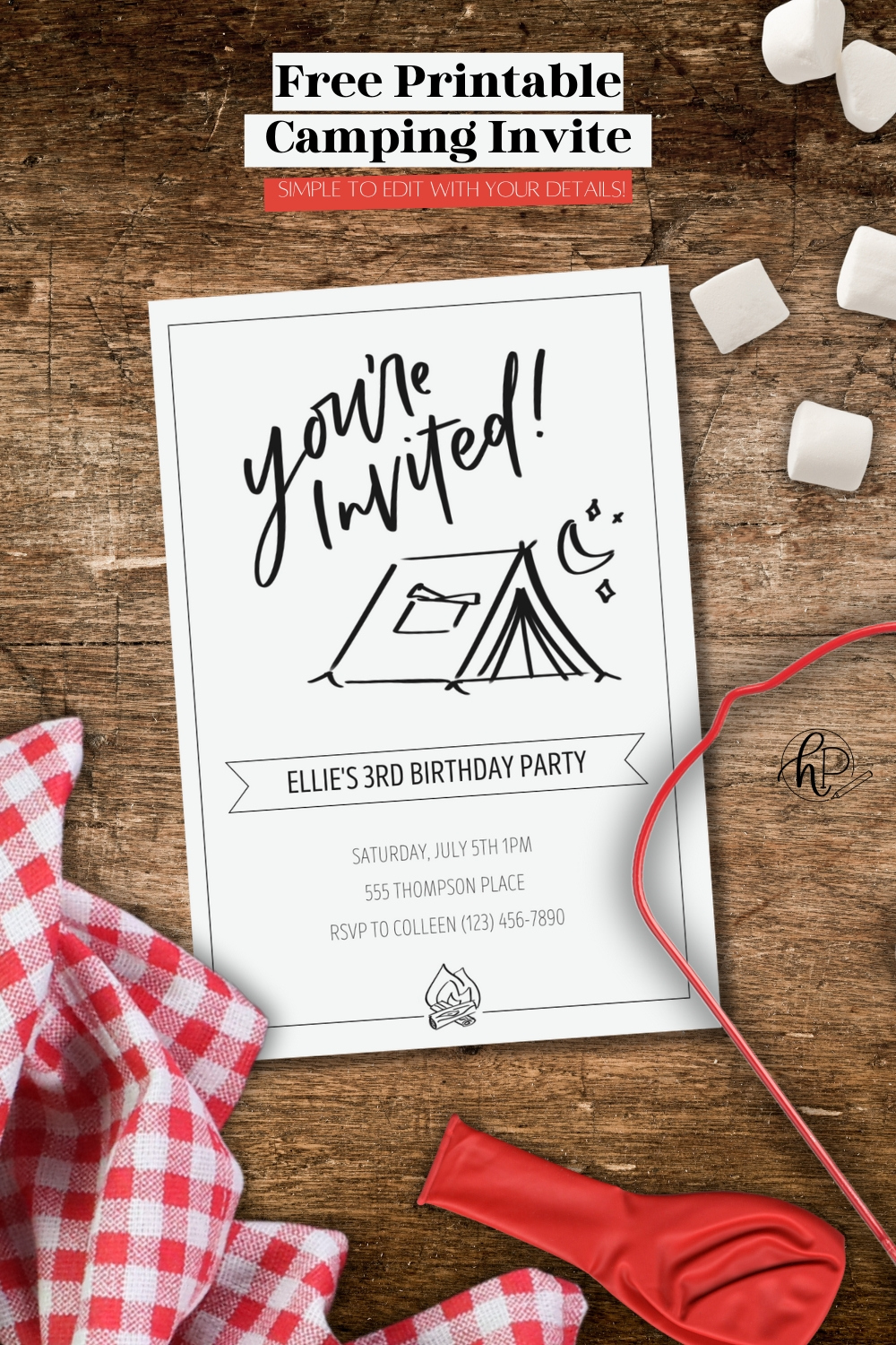 Free Printable Hand Lettered Invitation For A Camping Party - with regard to Free Camping Party Printables