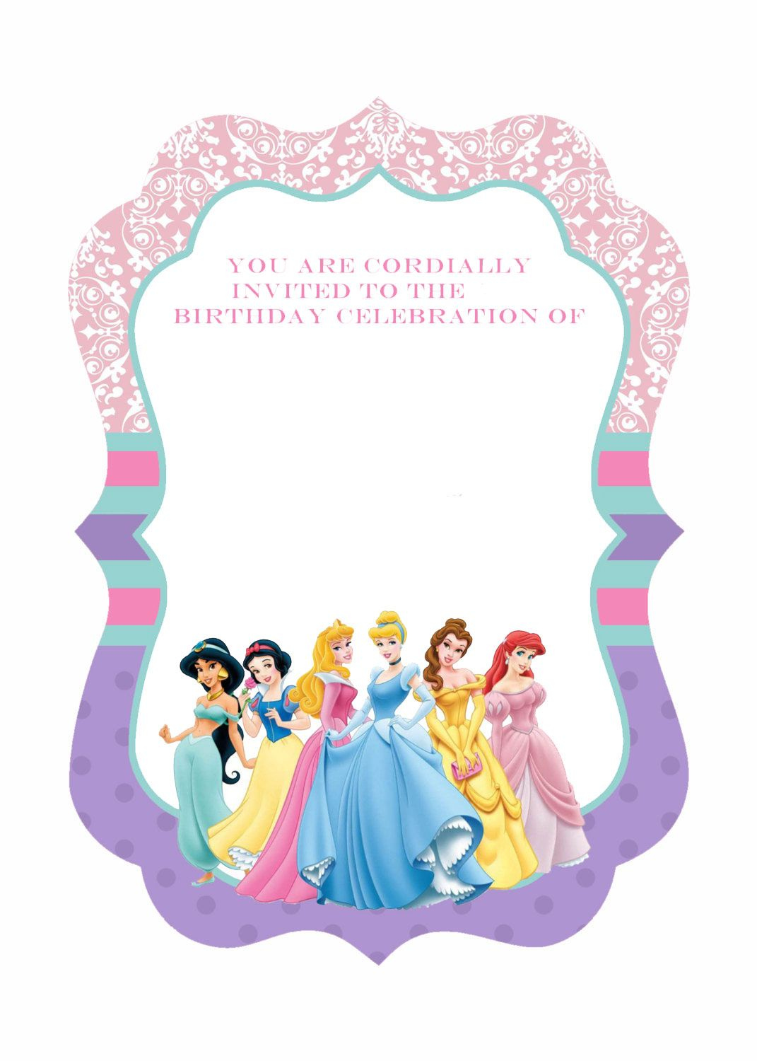 Free Printable Ornate Disney Princesses Invitation inside Disney Princess Birthday Invitations Free Printable