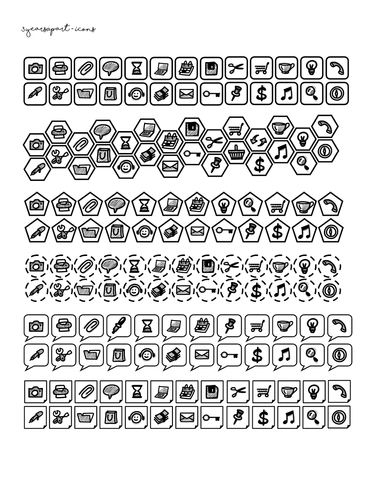 Free Printable Planner Icons - Neutrals | Free Download Bullet in Bullet Journal Stickers Free Printable Black and White