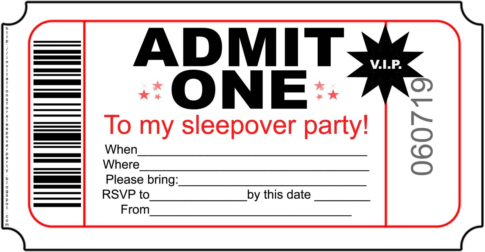 Free Printable Slumber Party Invitation Templates | Printable throughout Free Printable Admit One Invitations