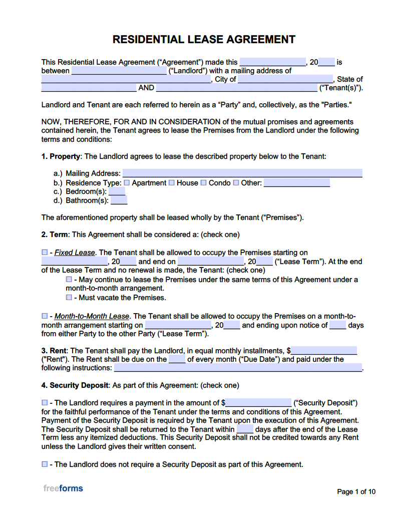 Free Rental / Lease Agreement Templates | Pdf | Word regarding Apartment Lease Agreement Free Printable