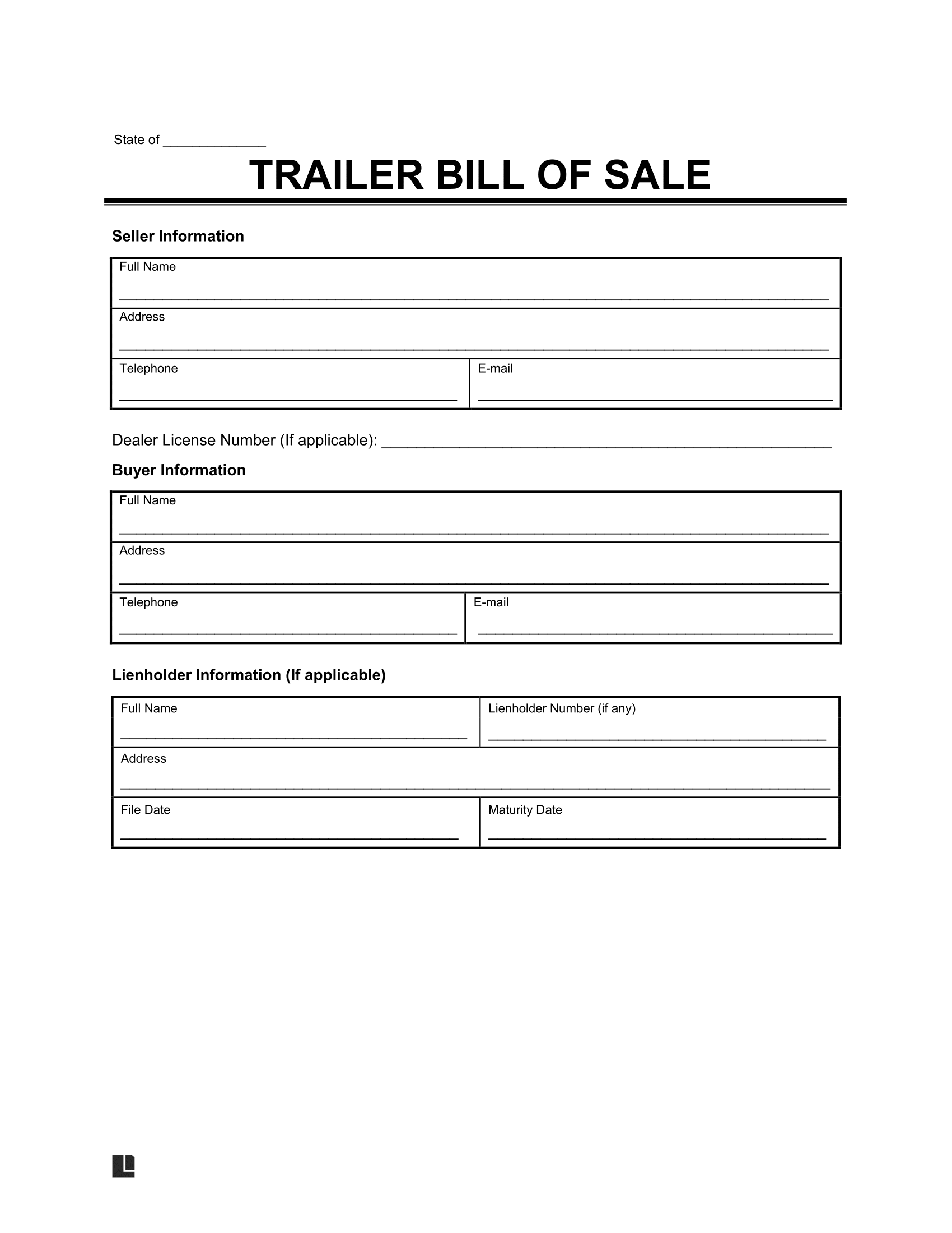 Free Trailer Bill Of Sale Form | Pdf &amp;amp; Word in Free Printable Bill Of Sale For Trailer