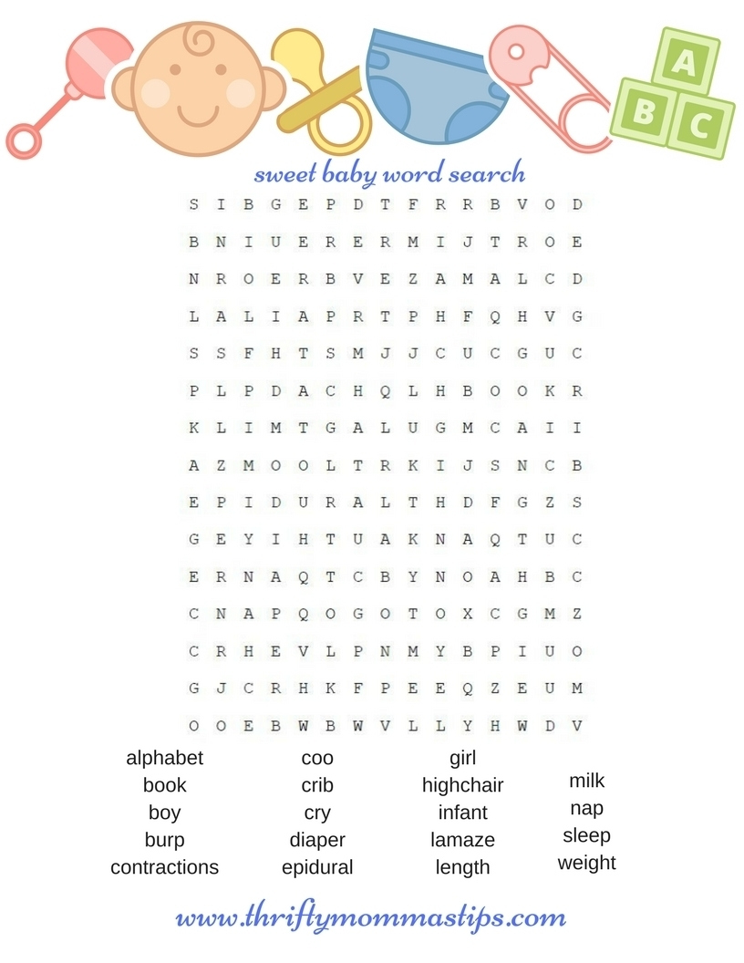 Fun Baby Shower Word Search Game - Thrifty Mommas Tips intended for Free Printable Baby Shower Word Search