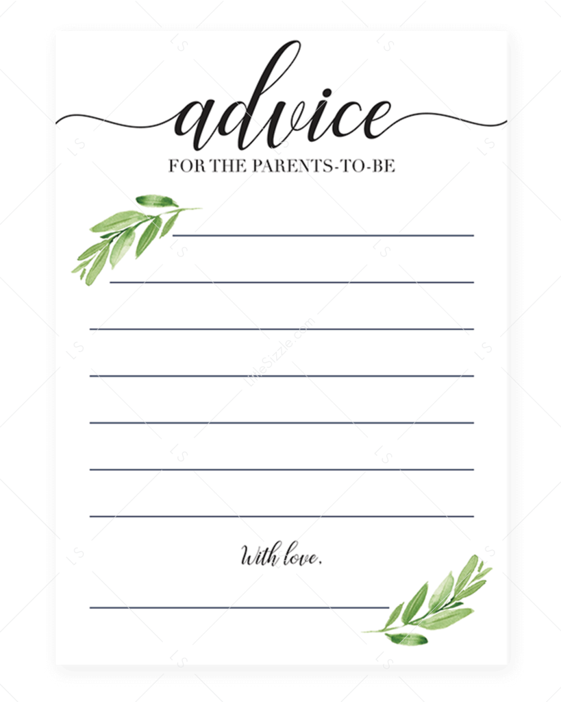 Greenery Baby Shower Advice Cards Printable &amp;amp; Virtual | Baby with Free Printable Baby Shower Advice Cards