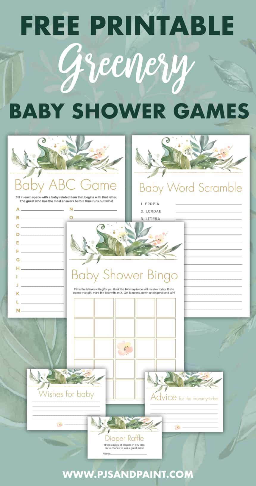 Greenery Baby Shower Games - Free Printable Baby Shower Games inside Free Printable Baby Shower Games