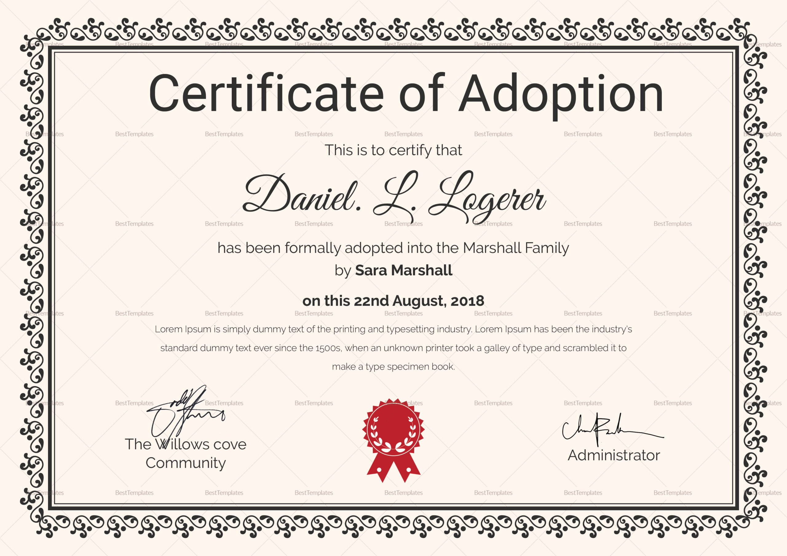 Happy Adoption Certificate Design Template In Psd, Word intended for Free Printable Adoption Certificate