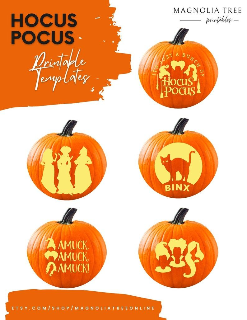 Hocus Pocus Jack-O-Lantern Stencils Hocus Pocus Digital Download regarding Free Online Pumpkin Carving Patterns Printable