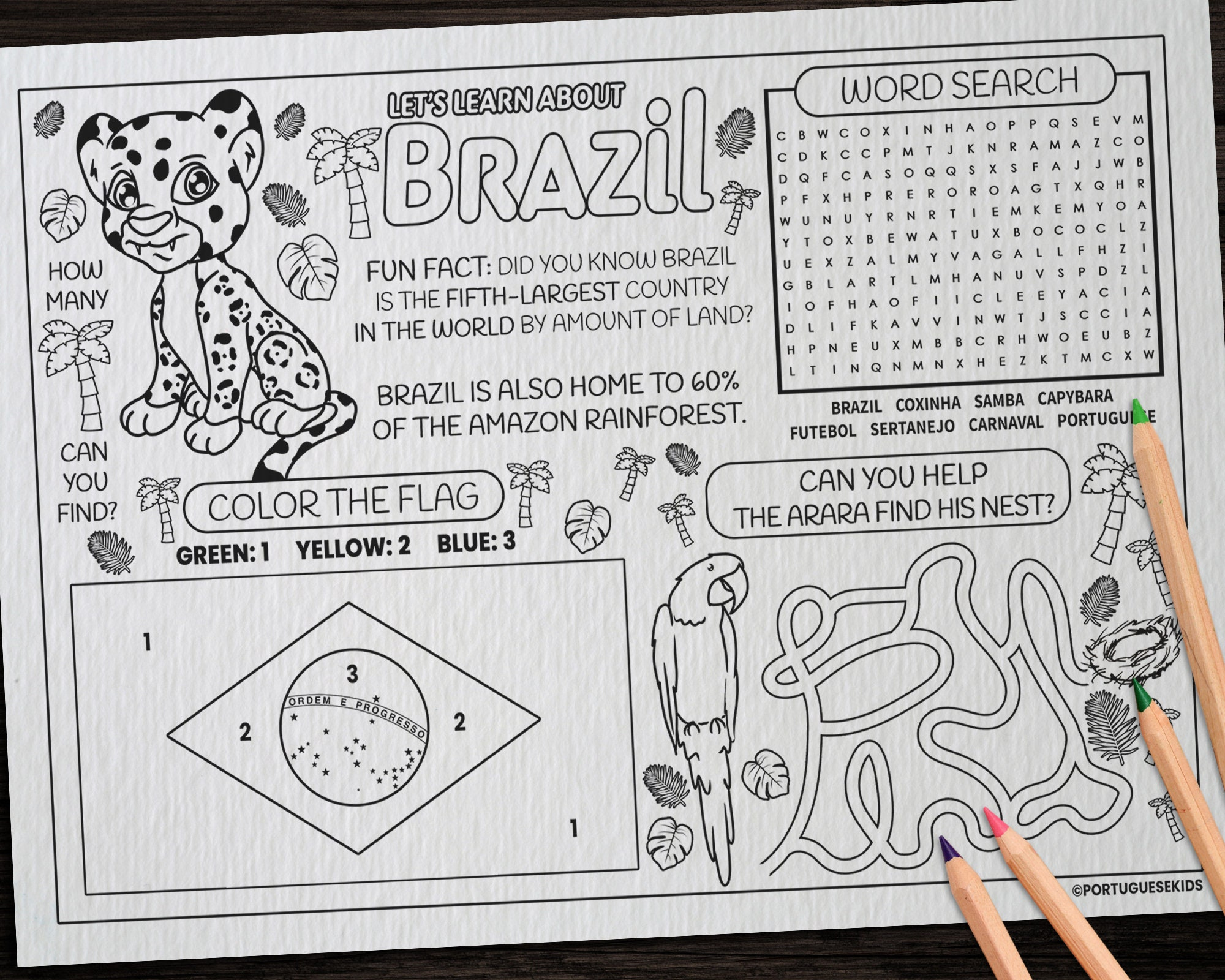 Kids Brazil Activity Sheet Printable Child Worksheet Activity with Brazil Worksheets Free Printables