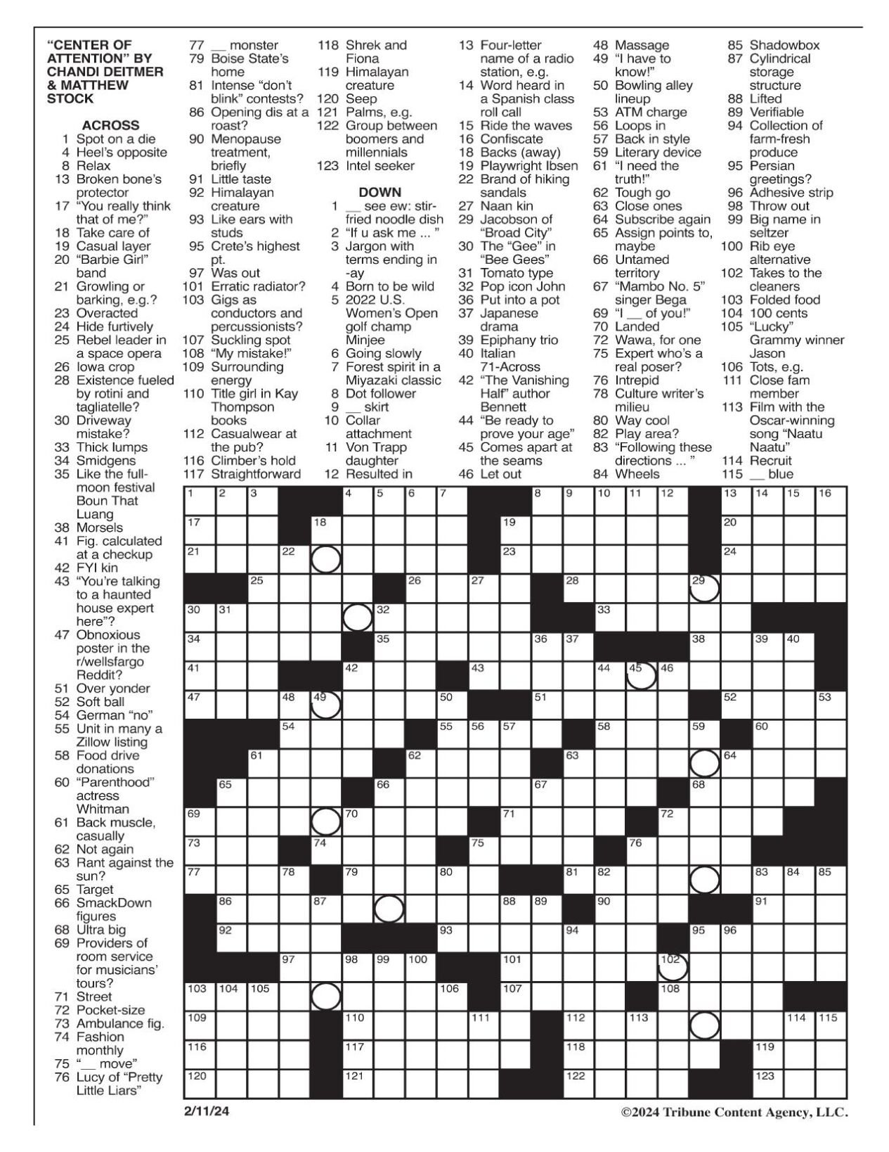 La Times Crossword: Feb. 11, 2024 | Crosswords | Yakimaherald throughout Free La Times Crossword Printable