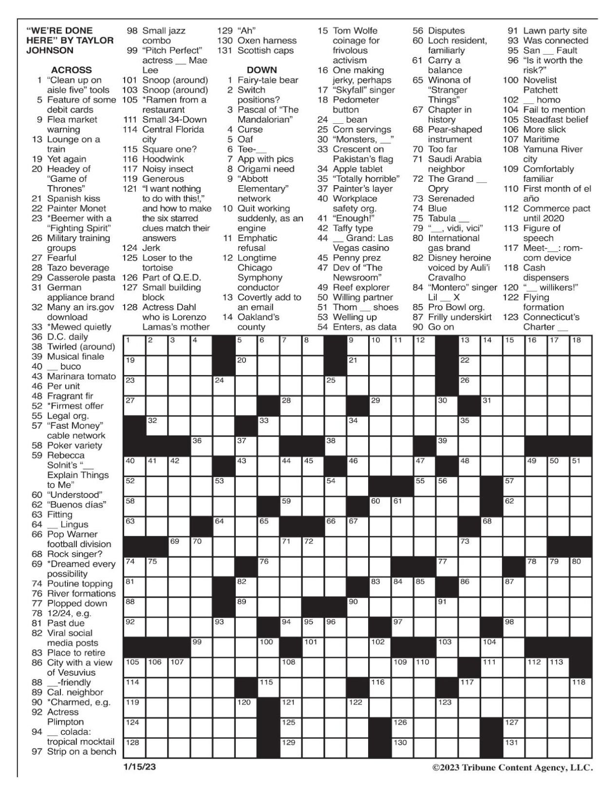 La Times Crossword: Jan. 15, 2023 | Crosswords | Yakimaherald with regard to Free La Times Crossword Printable