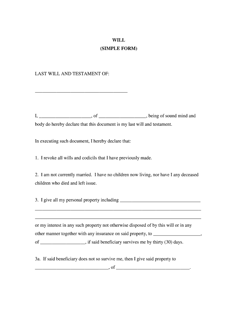 Last Will And Testament - Fill Online, Printable, Fillable, Blank throughout Free Printable Basic Will