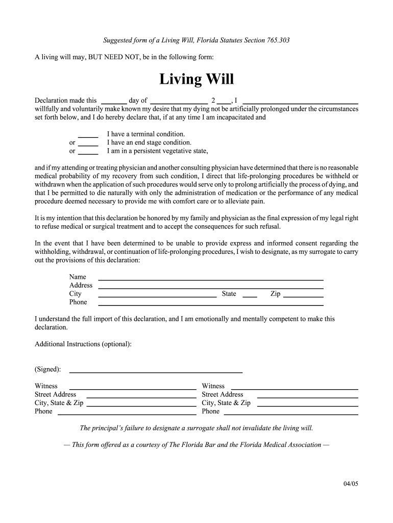 Living Will Form Florida - Fill Online, Printable, Fillable, Blank in Free Online Printable Living Wills