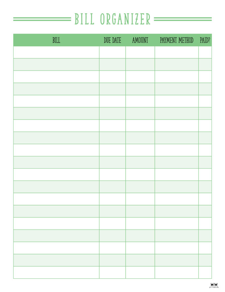 Monthly Bill Organizers - 18 Free Printables | Printabulls intended for Free Printable Bill Payment Schedule