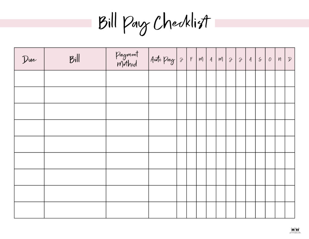 Monthly Bill Organizers - 18 Free Printables | Printabulls pertaining to Free Printable Bill Checklist