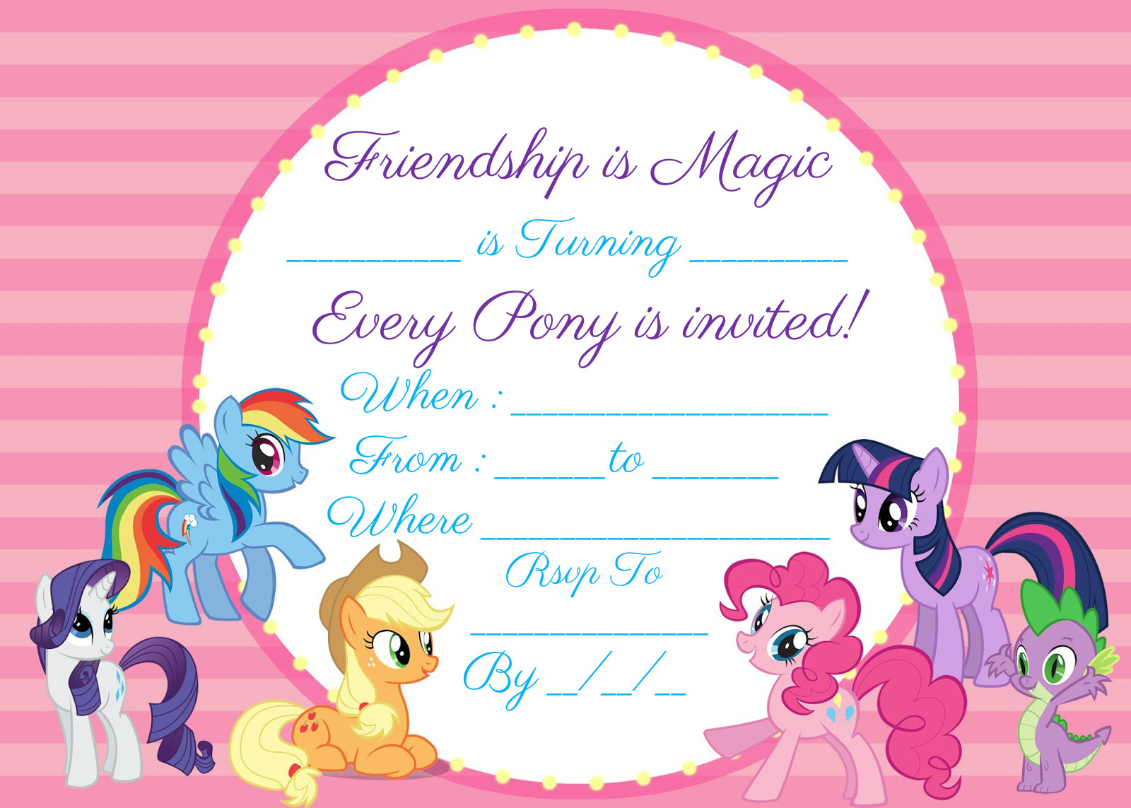 My Little Pony Invitation Free Instant Download | Encore Kids Parties intended for Free My Little Pony Party Printables