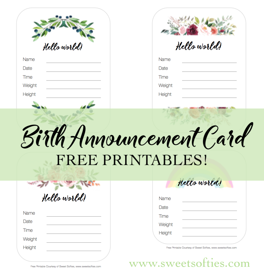 Newborn Baby Birth Announcement Cards (Free Printables!) - Sweet intended for Free Printable Baby Birth Announcement Cards