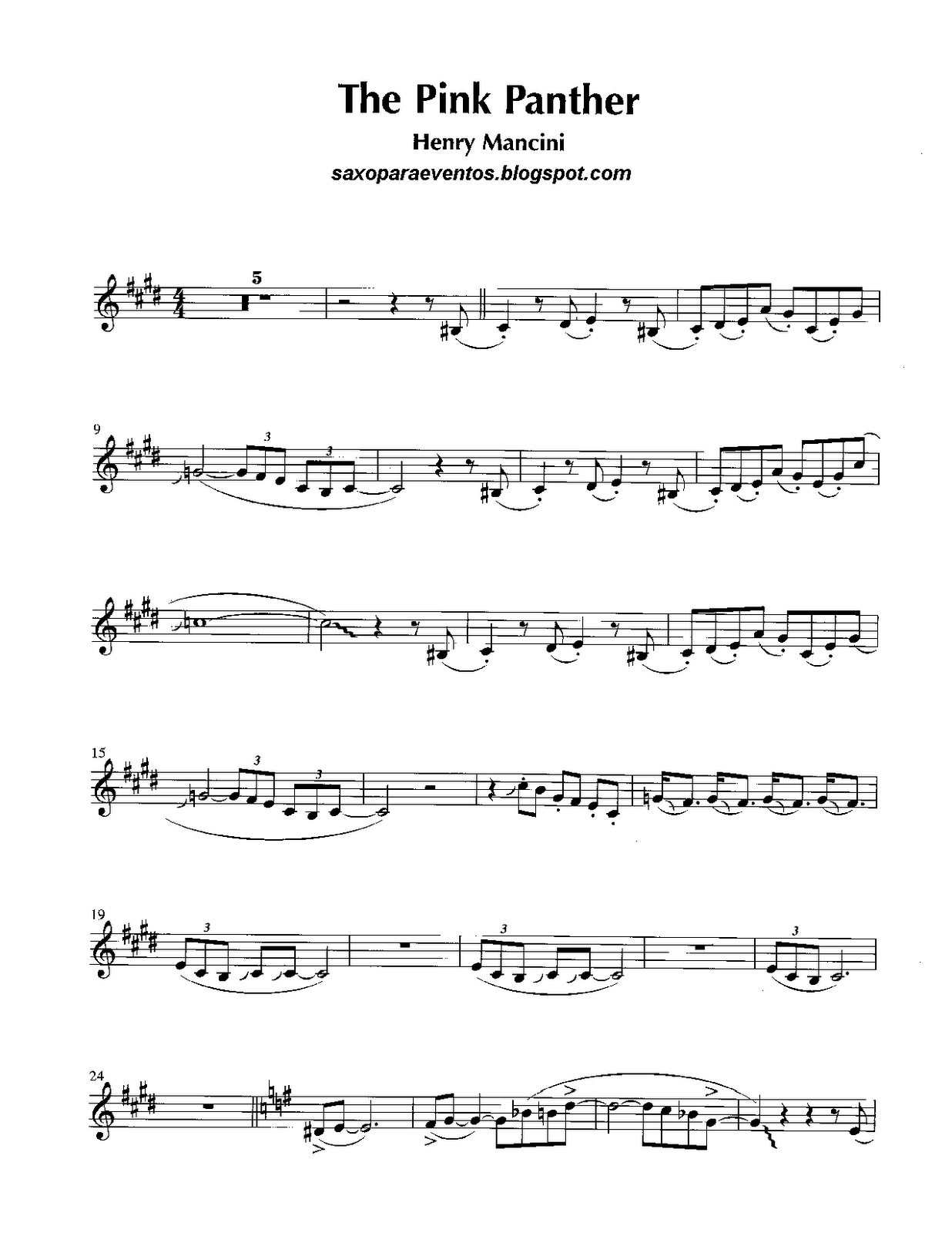 Pink Panther - Henry Mancini Score And Track (Sheet Music Free for Free Printable Alto Saxophone Sheet Music Pink Panther