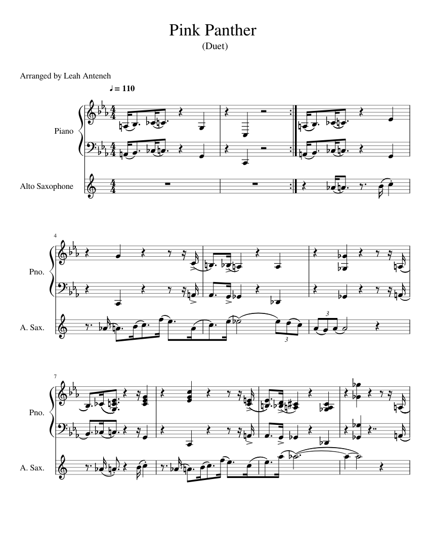 Pink Panther - Piano And Alto Saxophone | Saxophone, Pink Panther regarding Free Printable Alto Saxophone Sheet Music Pink Panther