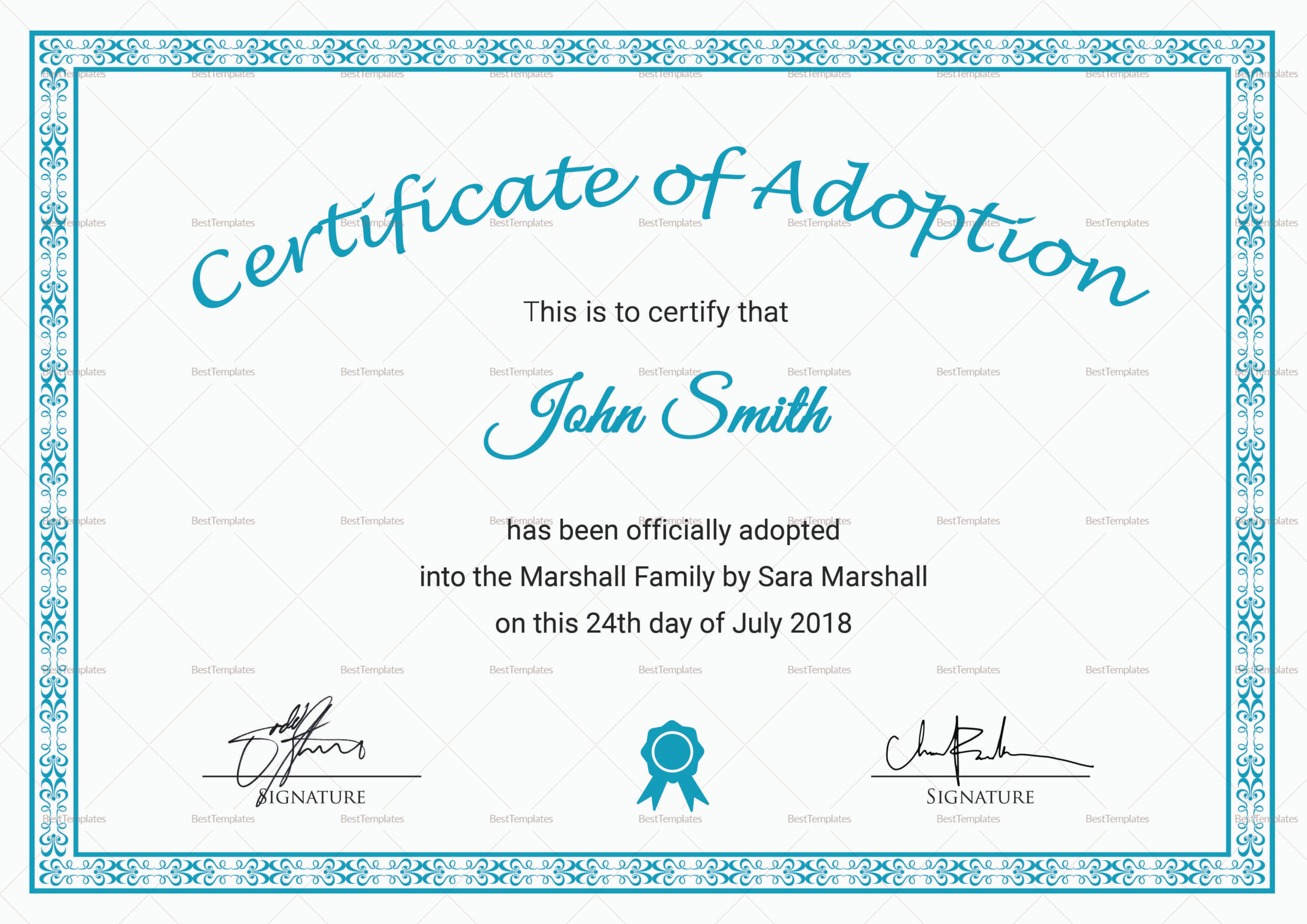 Printable Adoption Certificate Design Template In Psd, Word within Free Printable Adoption Certificate