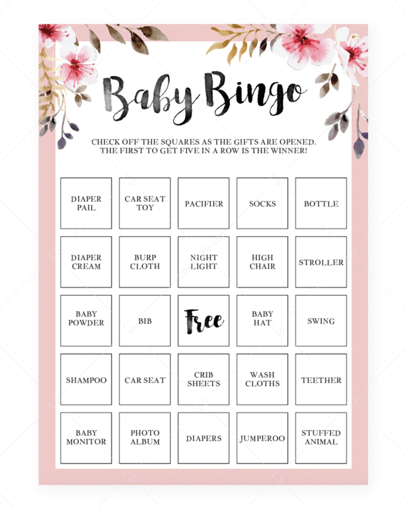 Printable Baby Girl Shower Bingo Cards With Pink Flowers | Instant inside Baby Bingo Free Printable Template