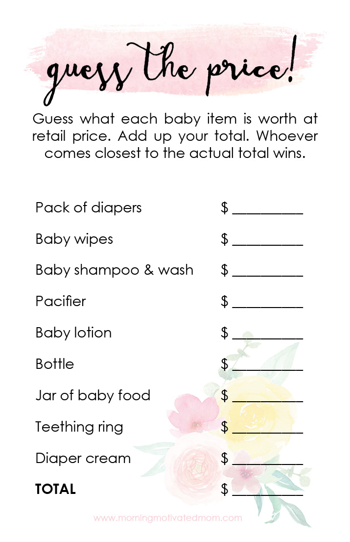 Printable Baby Shower Game: Guess The Price – Morning Motivated Mom with regard to Free Printable Baby Shower Games With Answer Key