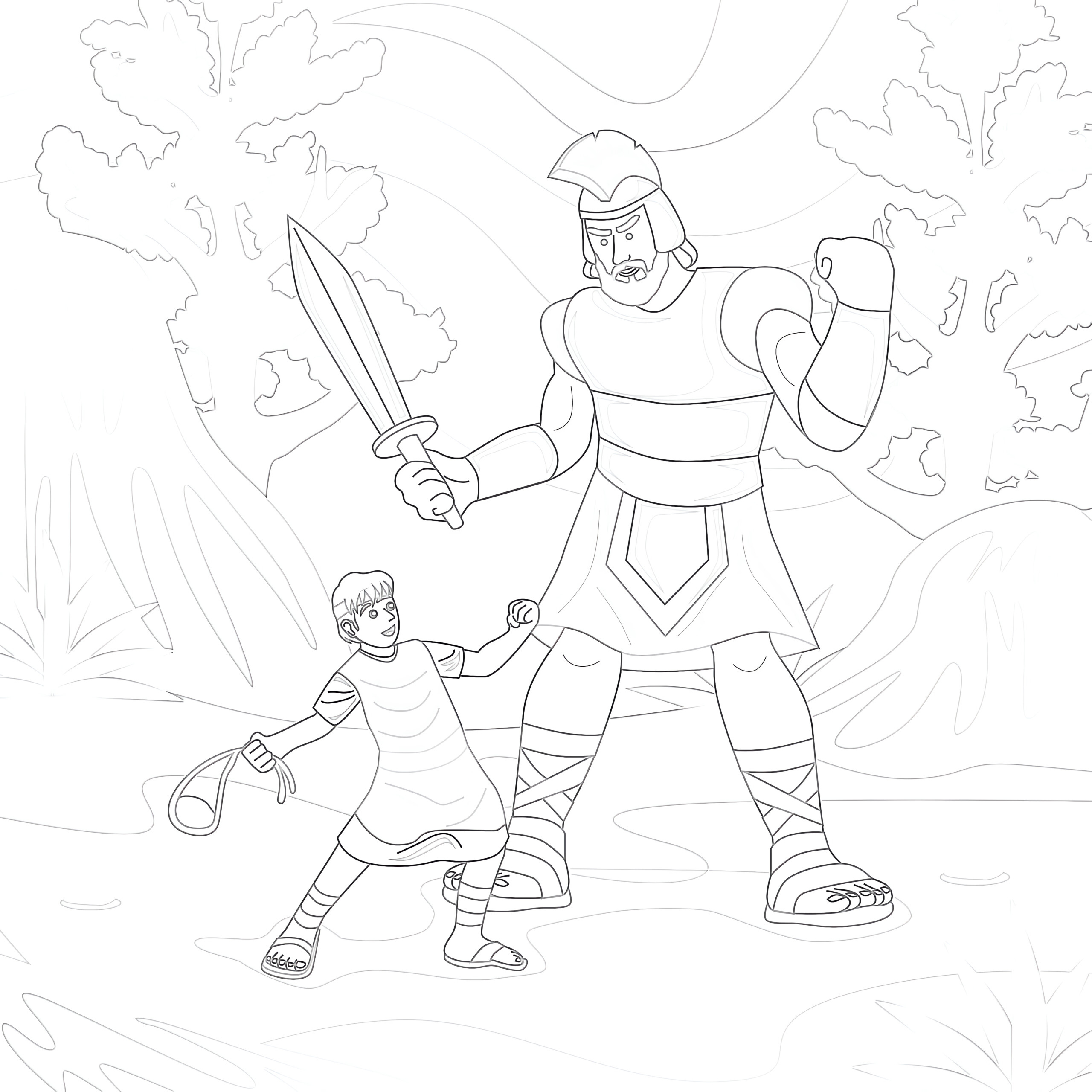 Printable Bible Story David Against Goliath Coloring Page - Mimi Panda regarding Free Printable Bible Characters Coloring Pages