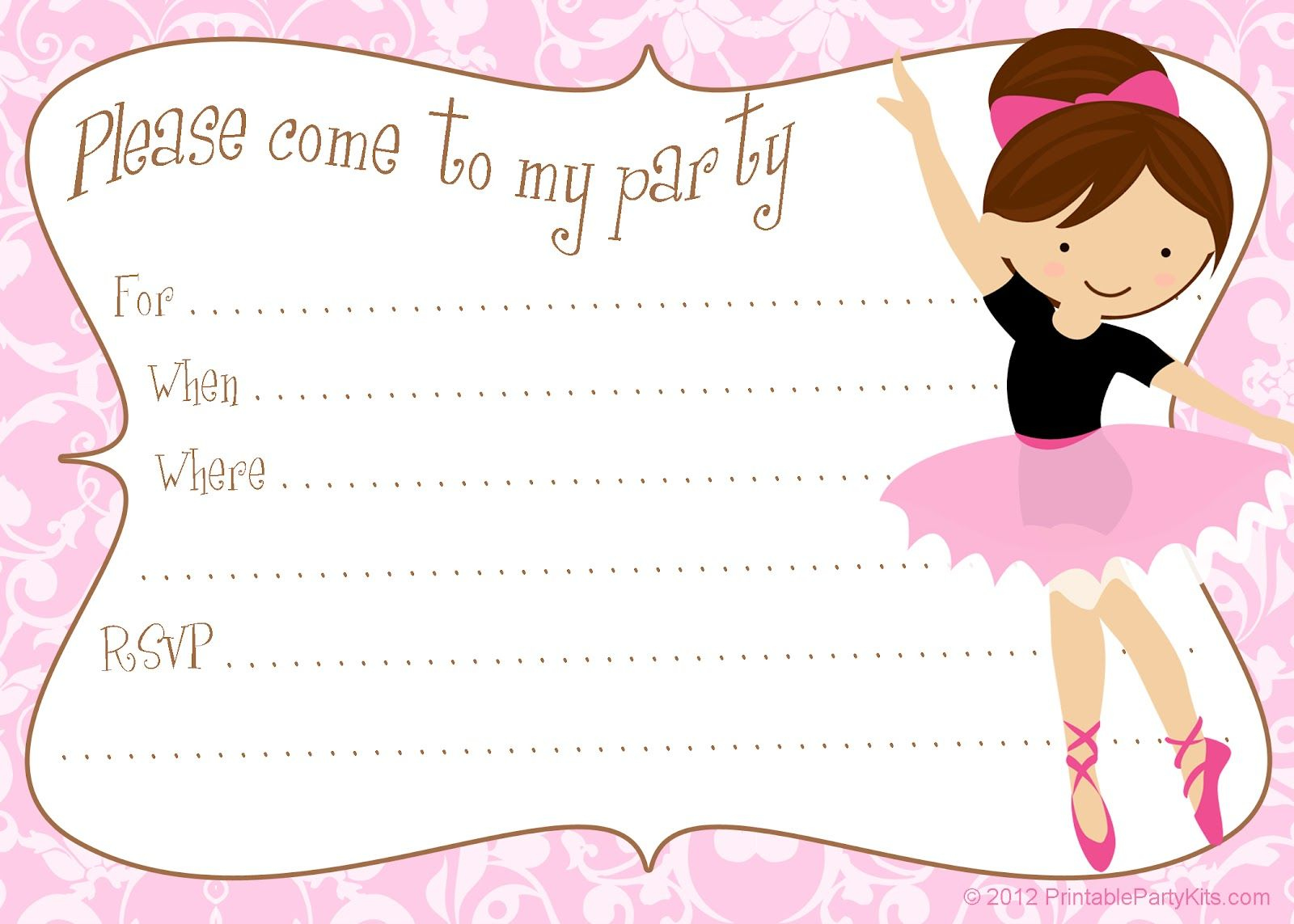 Printable Free Ballerina Party Invites | Ballerina Party in Free Printable Ballerina Birthday Invitations