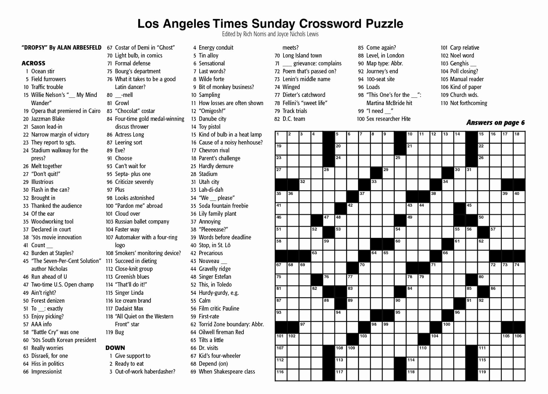 Printable La Times Crossword 2019 | Printable Crossword Puzzles inside Free La Times Crossword Printable