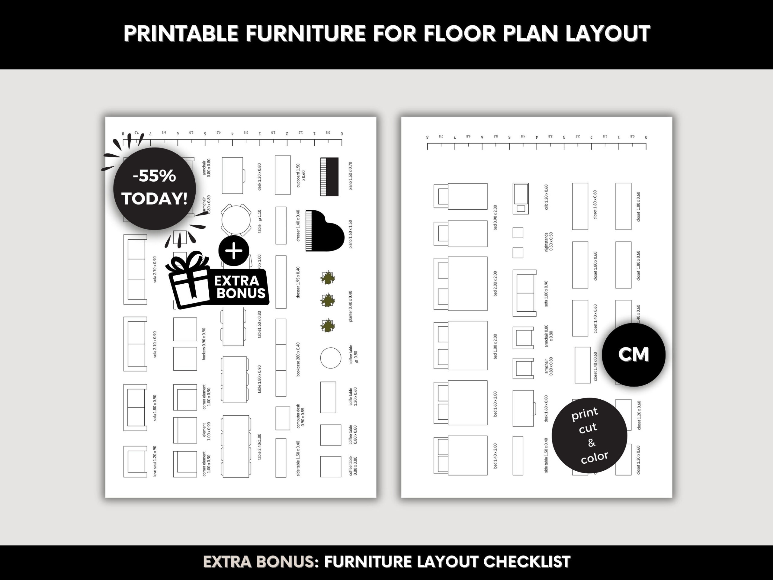 Printable Template Scale Furniture A4 Coloring Page Scale in 1/8 Inch Scale Furniture Templates Printable Free