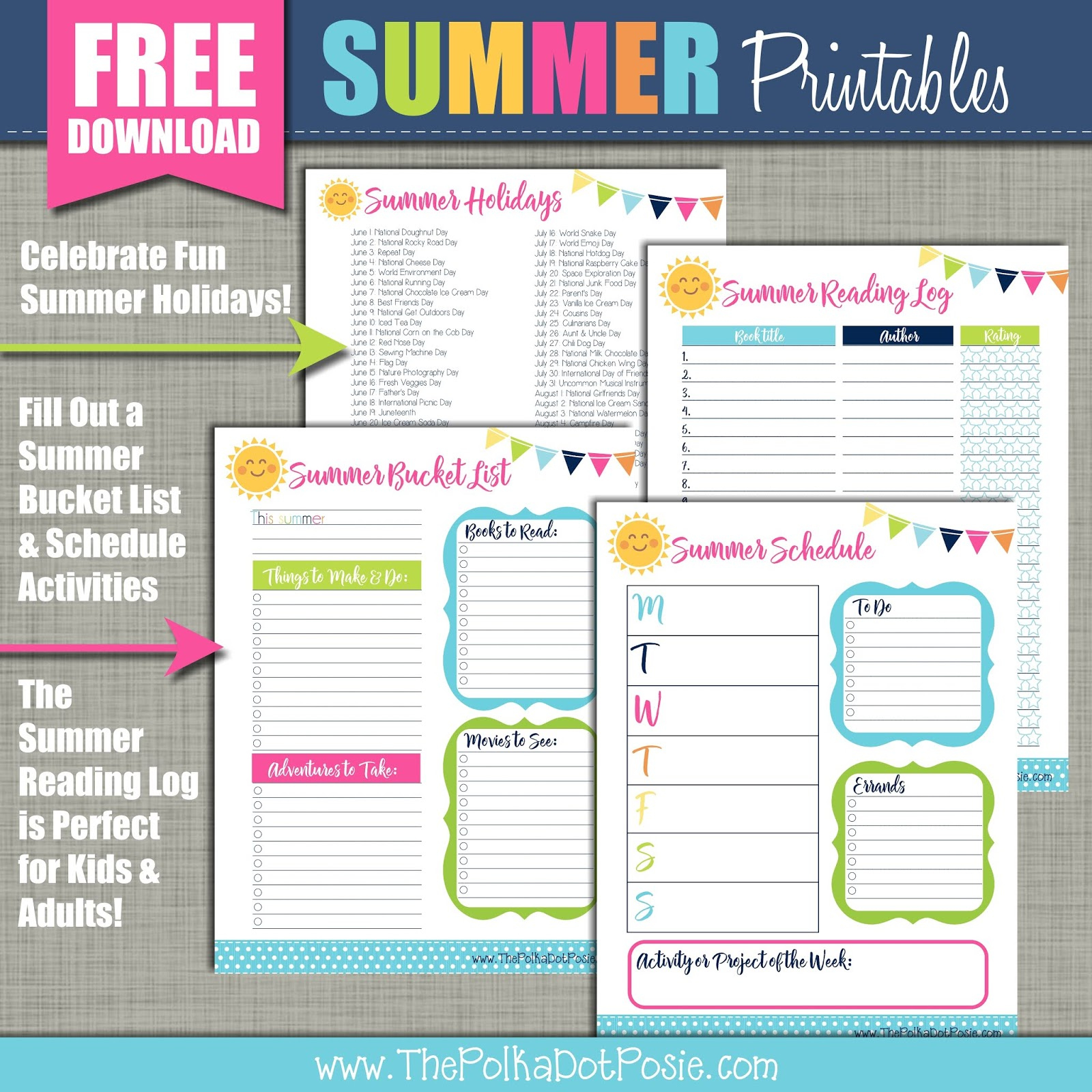 The Polka Dot Posie: Free Summer Printables For Adults And Kids intended for Free Printable Activities for Adults