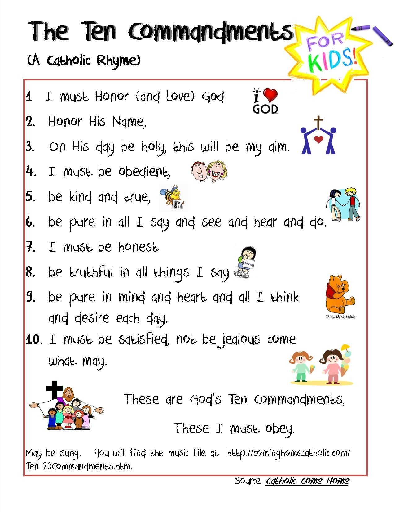 The Ten Commandments Worksheet For Children pertaining to Free Catholic Ten Commandments Printable