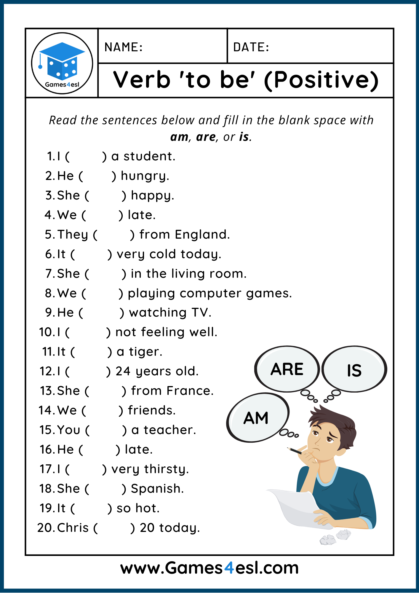 Verb To Be Worksheets | Games4Esl with regard to Free Esl Printables For Adults