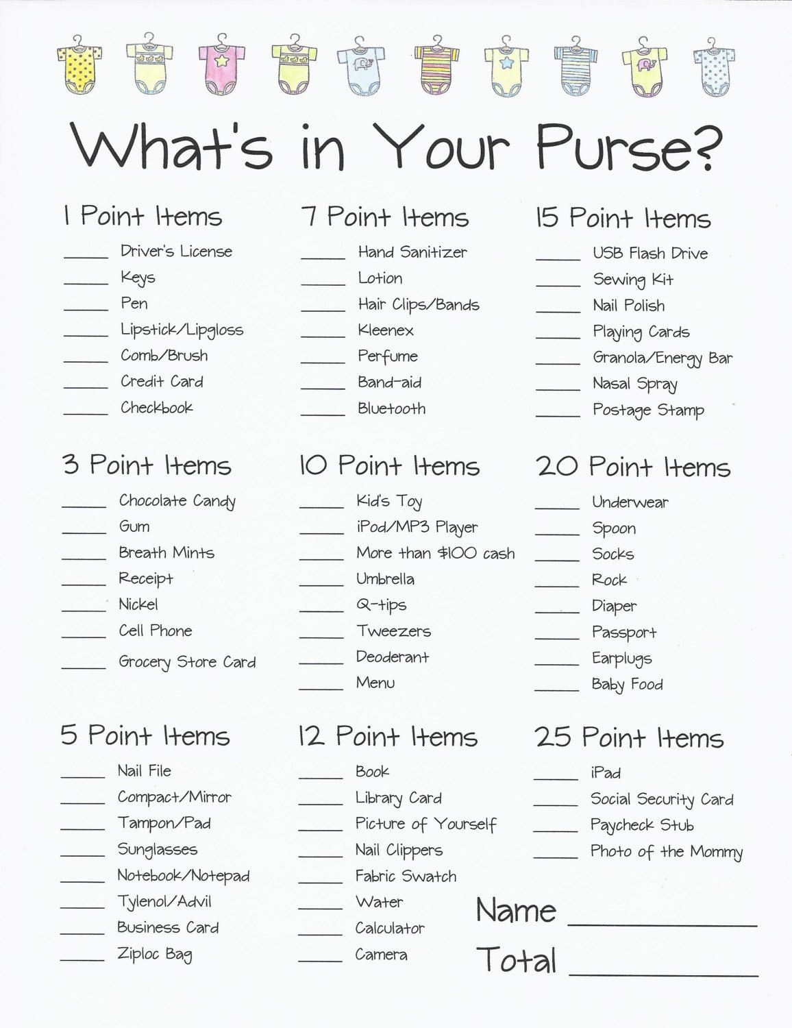 What&amp;#039;S In Your Purse Baby Shower Game Easy Baby Shower Games intended for Free Printable Baby Shower Games What&amp;#039;S In Your Purse