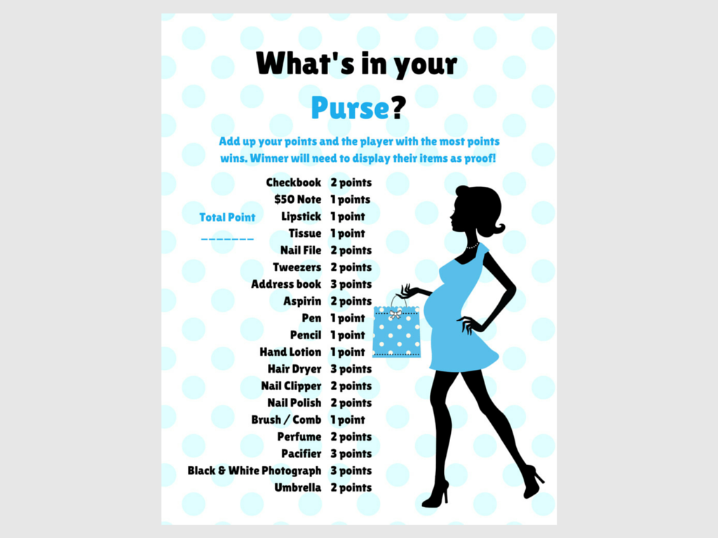 What&amp;#039;S In Your Purse Chic Mommy - Magical Printable pertaining to Free Printable Baby Shower Games What&amp;#039;S In Your Purse