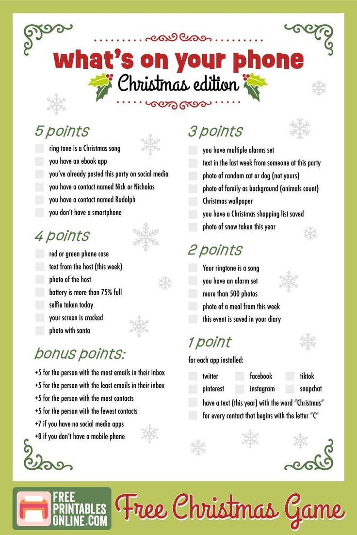 What&amp;#039;S On Your Phone Christmas Game Free Printable - Free throughout Free Online Printable Christmas Games For Adults