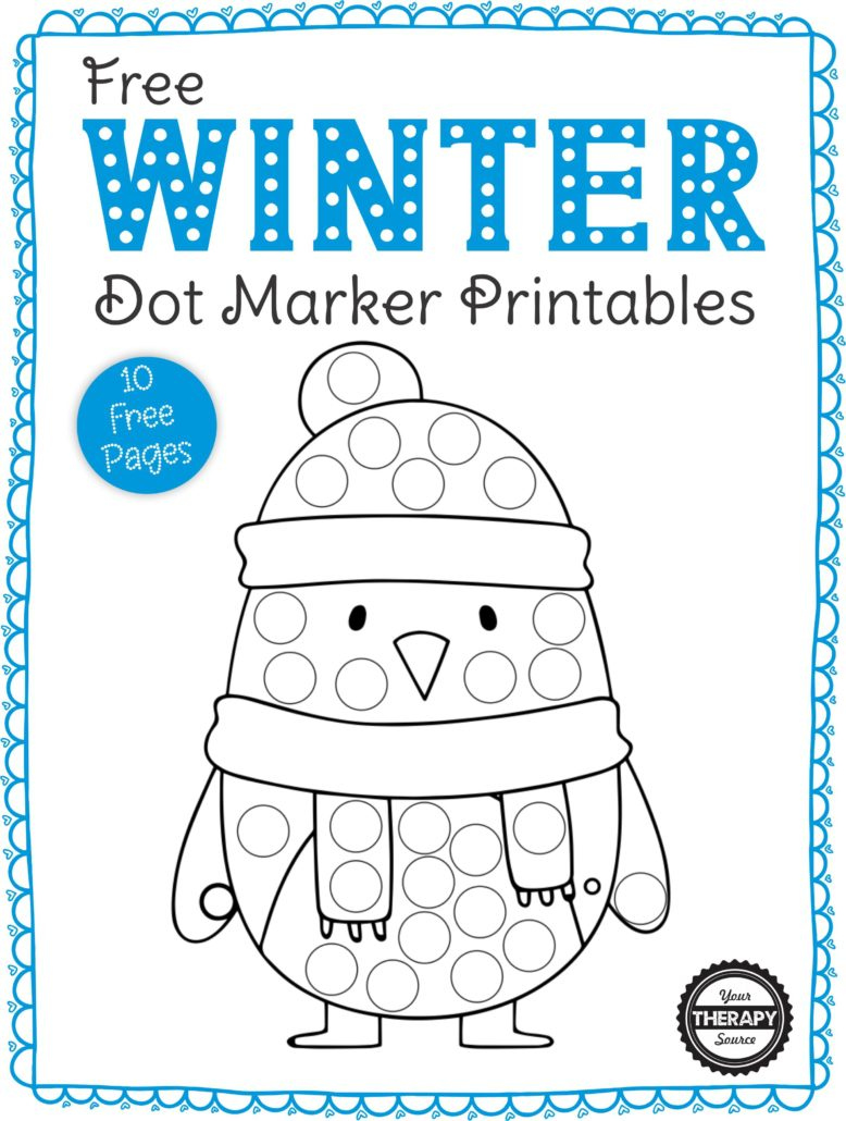 Winter Dot Art - Free Printable Packet - Your Therapy Source with Free Dot Painting Printables