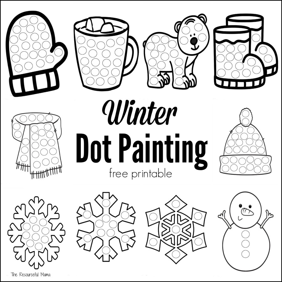 Winter Dot Painting {Free Printable} - The Resourceful Mama intended for Free Dot Painting Printables