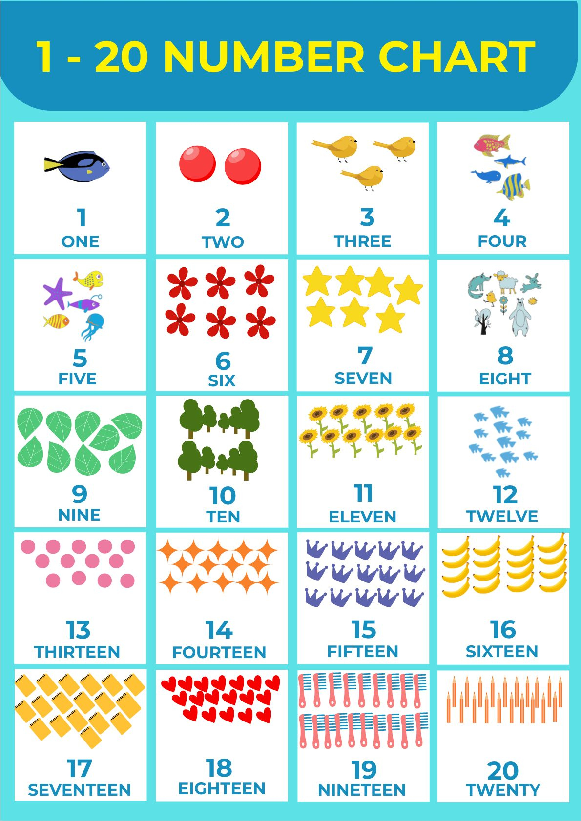 1-20 Number Chart In Illustrator, Pdf - Download | Template intended for Free Printable Number Chart 1-20