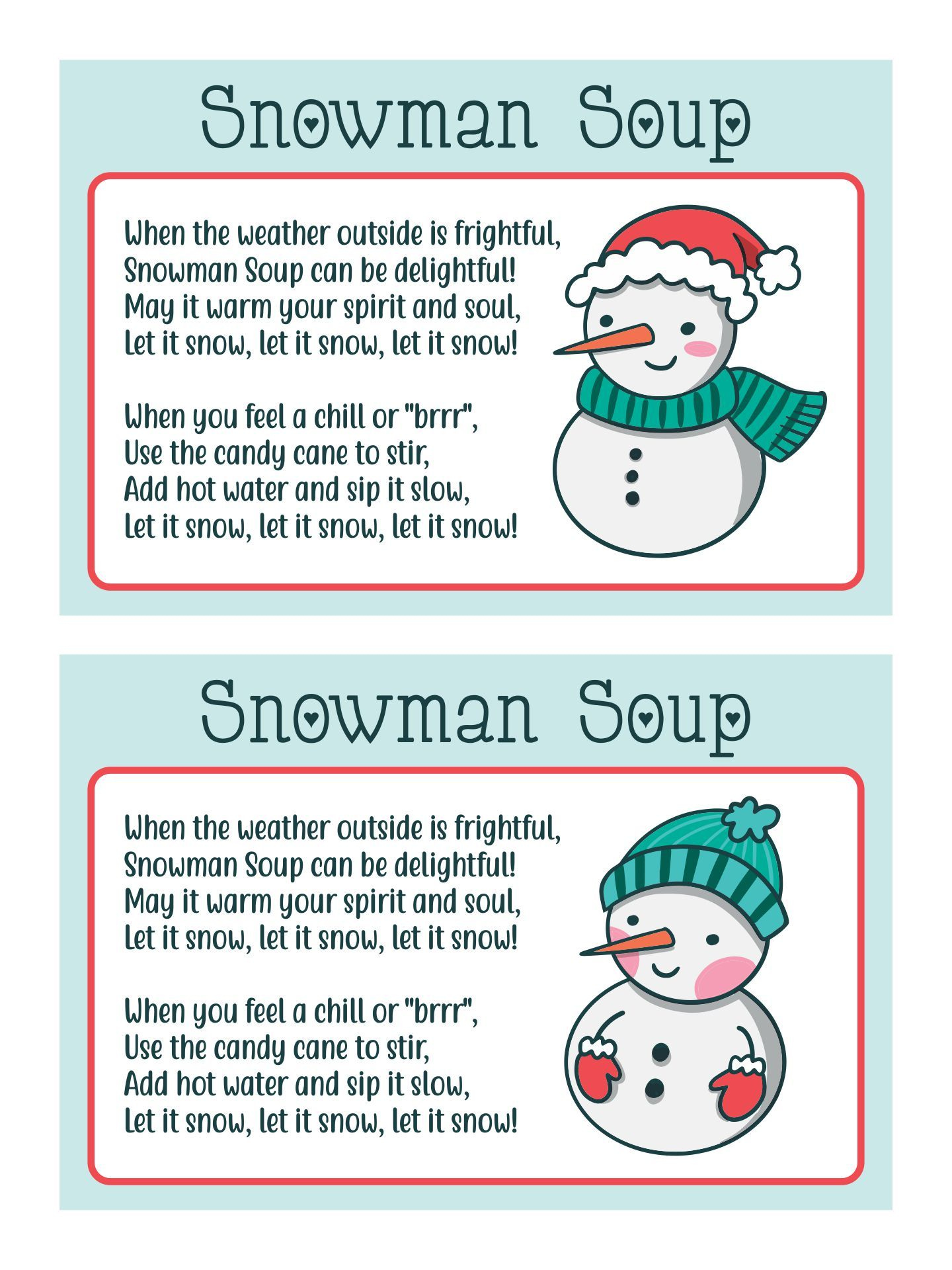 10 Best Free Printable Snowman Soup Labels pertaining to Snowman Soup Free Printable