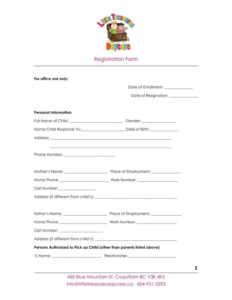 10+ Daycare Application Form Templates - Pdf, Doc Format Download throughout Free Printable Daycare Forms for Parents