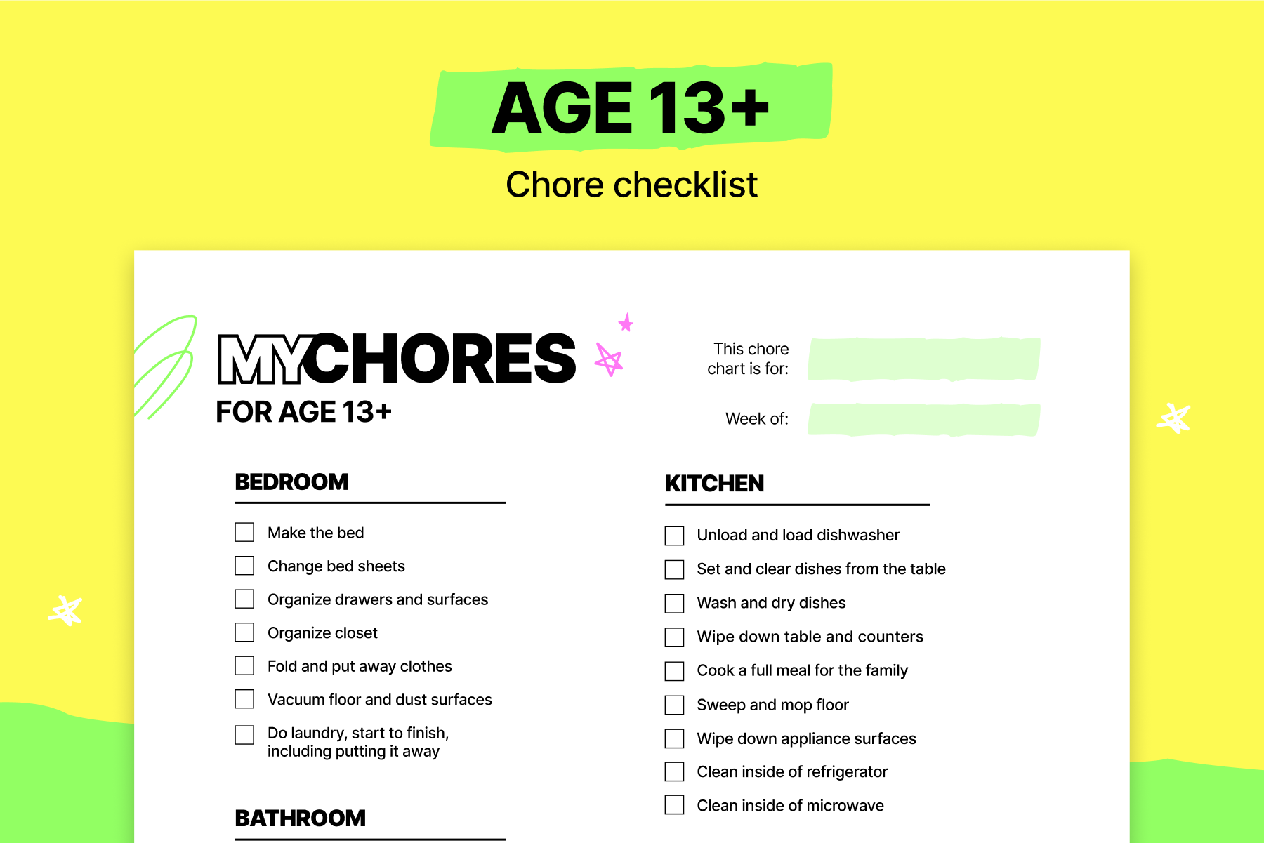 10 Free Printable Chore Charts For Kids (2024) | Mydoh in Free Printable Chore Charts For 10 Year Olds