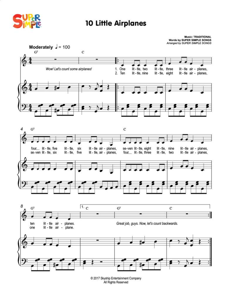 10 Little Airplanes Sheet Music - Super Simple for Airplanes Piano Sheet Music Free Printable